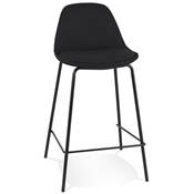 Tabouret de snack mi-hauteur style baroque 'Tekno Mini' tissu noir 4 pieds métal noir dossier haut