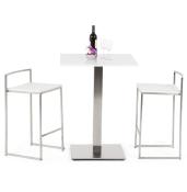 Tabouret de snack mi-hauteur empilable carré 'Iron Mini' blanc pieds en métal brossé dossier bas