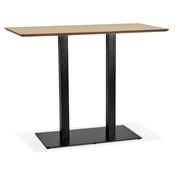 Table bar haute design 'Tvillin Black' bois naturel double pied central en fonte noir – 150 x 70 cm