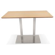 Table de bar haute design 'Tvillin' en bois naturel double pied central métal brossé – 150 x 70 cm