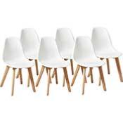 Chaise scandinave 'Karl' blanche avec 4 pieds en bois naturel - Set de 6