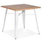 Table de salle à manger carré style industriel 'ORIANE' avec plateau bois naturel et pieds en métal blanc - 76 x 76 cm