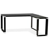 Bureau de direction d'angle 'Business L' plateau bois noir pieds métal noir et chromé – 160 cm