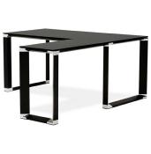 Bureau de direction d'angle design 'GLASSTOP L' plateau en verre noir pieds métal noir et chromé – 160 cm