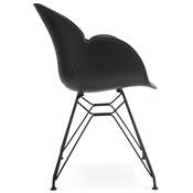 Chaise style industriel design à accoudoirs 'Lotus' noire avec 4 pieds en métal noir