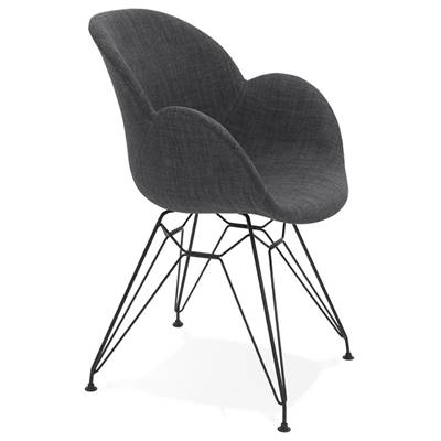 Chaise style industriel design à accoudoirs 'Lotus' en tissu gris foncé avec 4 pieds en métal noir