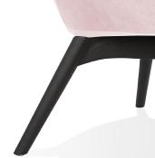 Fauteuil à oreilles capitonné design 'ELEGAN' en velours rose pieds en bois noir