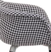Chaise design scandinave à accoudoirs 'KOLOR' en tissu pied de poule blanc et noir 4 pieds en bois noir