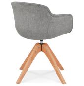 Chaise design de style scandinave à accoudoirs 'VOGAN' en tissu gris avec 4 pieds en bois naturel