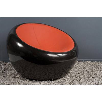 Fauteuil design lounge rond 'Boule' pivotant rouge et noir pieds en métal chromé