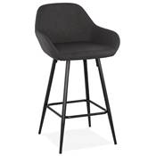 Tabouret de snack mi-hauteur design 'Konfort Mini' gris foncé 4 pieds repose pieds acier noir dossier haut