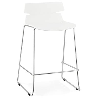 Tabouret de snack mi-hauteur empilable 'Skrift Mini' blanc pieds en métal chromé et dossier bas