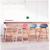 Tabouret de snack mi-hauteur design scandinave 'Skala' gris pieds tréteaux bois naturel dossier bas