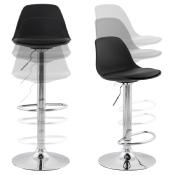 Tabouret de bar réglable design 'Sohoye' pivotant noir pied et repose pieds chromé dossier haut