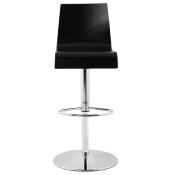 Tabouret de bar réglable 'Slider' pivotant bois noir pied repose pieds métal chromé dossier haut