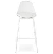 Tabouret de bar 'Tekno' blanc avec 4 pieds en métal blanc et dossier haut