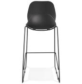 Tabouret de bar empilable design 'Great' noir 4 pieds en métal noir dossier haut