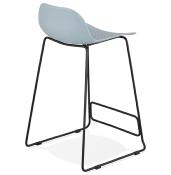 Tabouret de snack mi-hauteur 'Steelblack Mini' bleu repose pieds tréteaux métal noir dossier bas