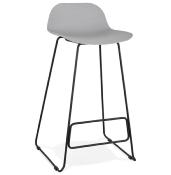 Tabouret de bar design 'Steelblack' gris pieds tréteaux et repose pieds en métal noir dossier bas