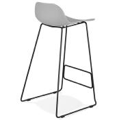 Tabouret de bar design 'Steelblack' gris pieds tréteaux et repose pieds en métal noir dossier bas