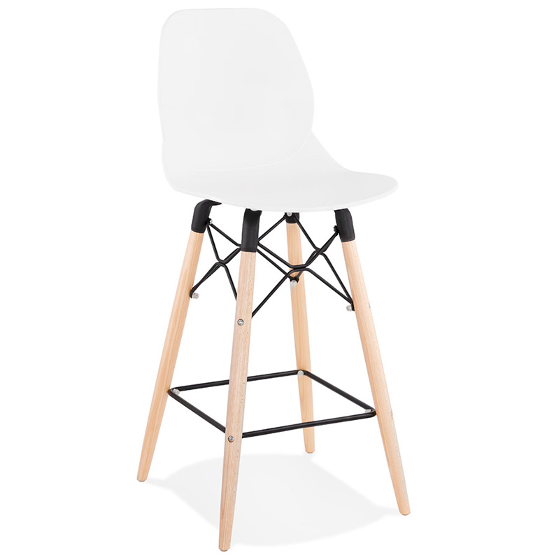 Tabouret de snack mi-hauteur scandinave 'Greatwood Mini' blanc 4 pieds bois repose pied dossier haut