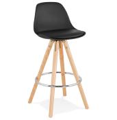 Tabouret snack mi-hauteur scandinave 'Circle Mini' noir 4 pieds bois repose pied chromé dossier haut