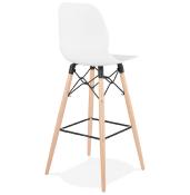 Tabouret de bar scandinave 'Greatwood' blanc 4 pieds bois repose pieds en métal noir et dossier haut