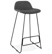 Tabouret de bar design 'Steelblack' tissu gris foncé pieds tréteaux repose pieds en métal noir dossier bas