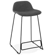 Tabouret de snack mi-hauteur 'Steelblack Mini' tissu gris foncé pieds tréteau noir repose pied dossier bas