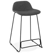 Tabouret de snack mi-hauteur 'Steelblack Mini' tissu gris pieds tréteau noir repose pied dossier bas