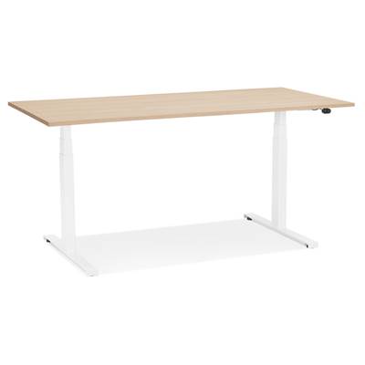 Bureau design assis-debout électrique 'SMALL SEMPLICE' bois naturel pieds métal blanc - 140 x 70 cm