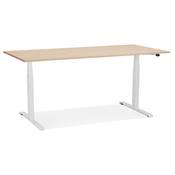 Bureau design assis-debout électrique 'SEMPLICE' en bois naturel pieds en métal blanc - 160 x 80 cm