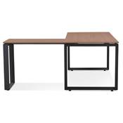 Bureau d'angle design 'MEET L' plateau en noyer avec pieds en métal noir - 160 cm
