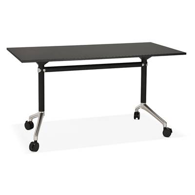 Bureau droit / table travail pliante design 'ARCHI MINI' bois noir pieds métal noir - 140 x 70 cm
