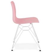 Chaise design 'Sländak White' rose avec 4 pieds en métal blanc