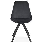 Chaise design 'Black Firenza' en velours noire avec 4 pieds en bois noir