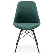 Chaise design style baroque 'GORD' en velours vert et 4 pieds avec croisillons en métal noir