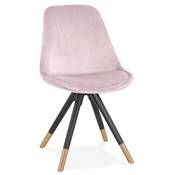 Chaise design style baroque 'MODENA' en velours rose avec 4 pieds en bois noir et métal brossé doré