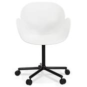 Chaise de bureau à accoudoirs design à roulettes dossier bas 'MINISTRY' blanche pieds en métal noir