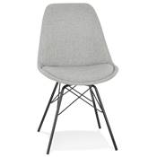 Chaise design 'GORD' en tissu gris clair et 4 pieds avec croisillons en métal noir