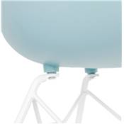 Chaise style industriel design à accoudoirs 'LOTUS' bleue avec 4 pieds en métal blanc
