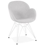 Chaise style industriel design à accoudoirs 'LOTUS' en tissu gris clair avec 4 pieds en métal blanc