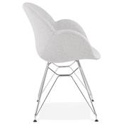 Chaise style industriel design à accoudoirs 'LOTUS' en tissu gris clair avec 4 pieds en métal chromé