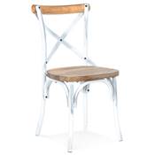 Chaise vintage 'MAKINA' assise et dossier en bois 4 pieds métal blanc effet vieilli dossier haut