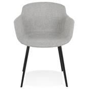 Chaise design lounge à accoudoirs 'NICE' en tissu gris clair avec 4 pieds en métal noir