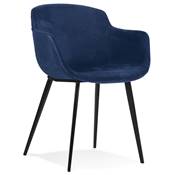 Chaise design lounge à accoudoirs 'NICE' en velours bleu avec 4 pieds en métal noir