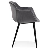 Chaise design lounge à accoudoirs 'NICE' en velours gris avec 4 pieds en métal noir