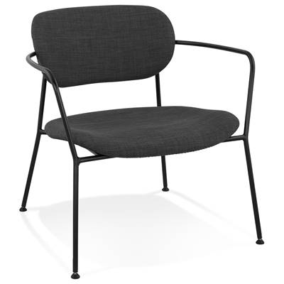 Chaise design lounge à accoudoirs 'KOL' en tissu gris foncé avec 4 pieds en métal noir