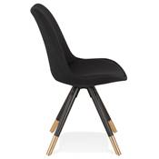 Chaise design style baroque 'MODENA' en tissu noir avec 4 pieds en bois noir et métal brossé doré