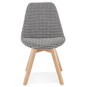 Chaise design de style moderne 'MILANO' en tissu pied de poule avec 4 pieds en bois naturel